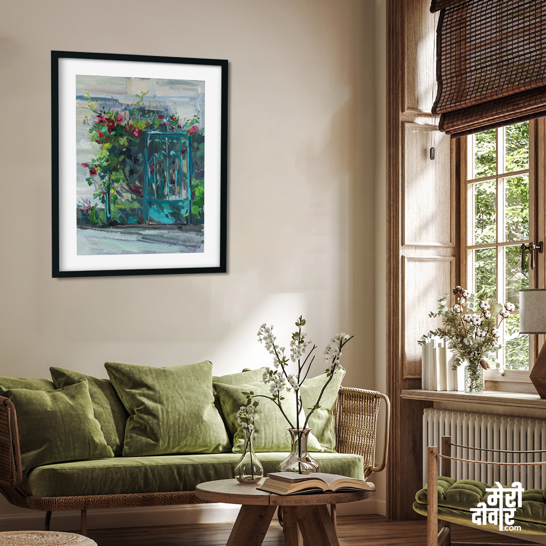 Roses Bush Oil Painting 2 : 3 Vertical Premium Wall Art Canvas by MeriDeewar