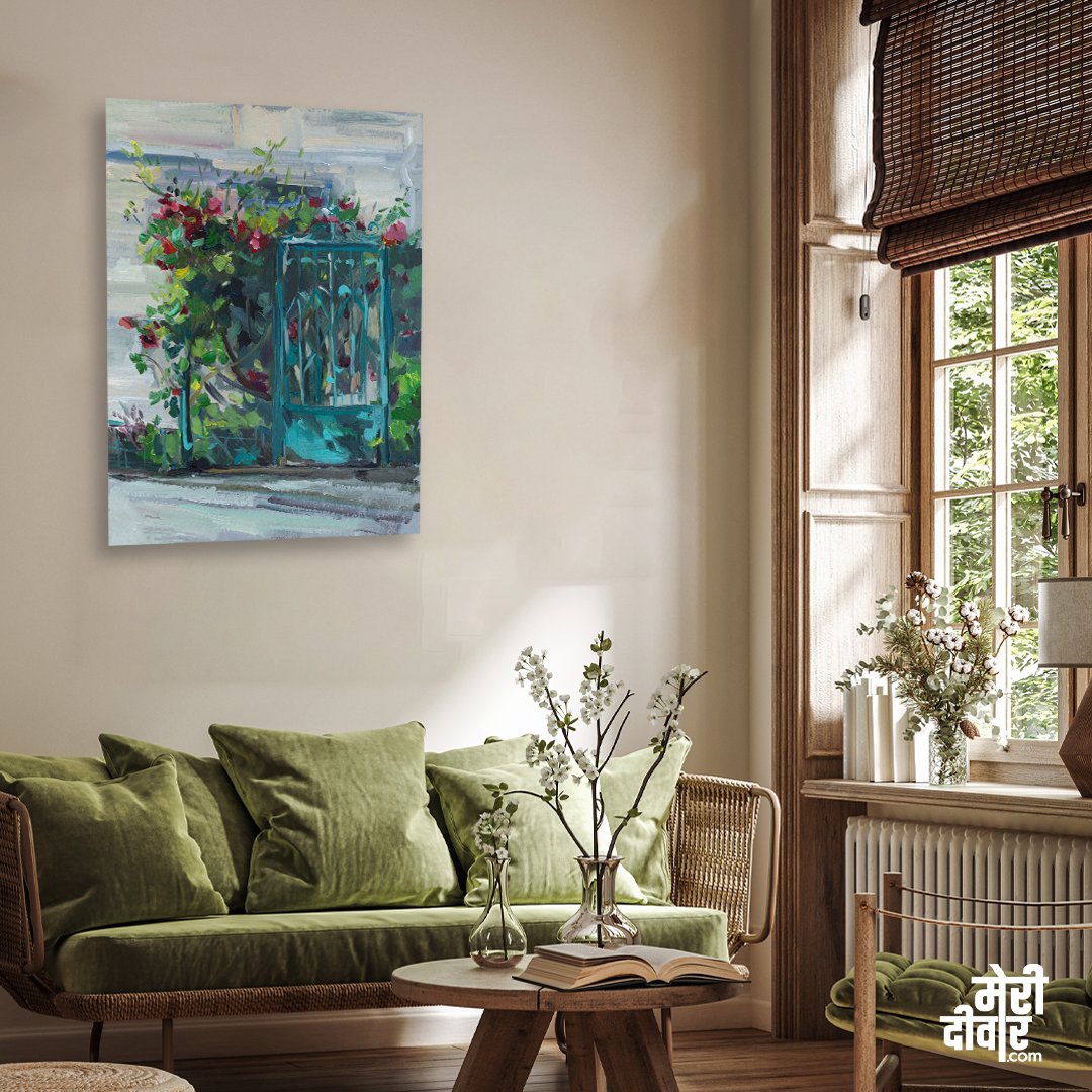 Roses Bush Oil Painting 2 : 3 Vertical Premium Wall Art Canvas by MeriDeewar