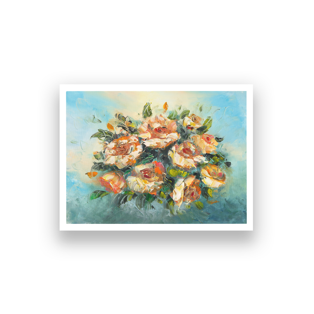 Roses Flower Bunch Painting 4 : 3 Horizontal Premium Wall Art Canvas by MeriDeewar
