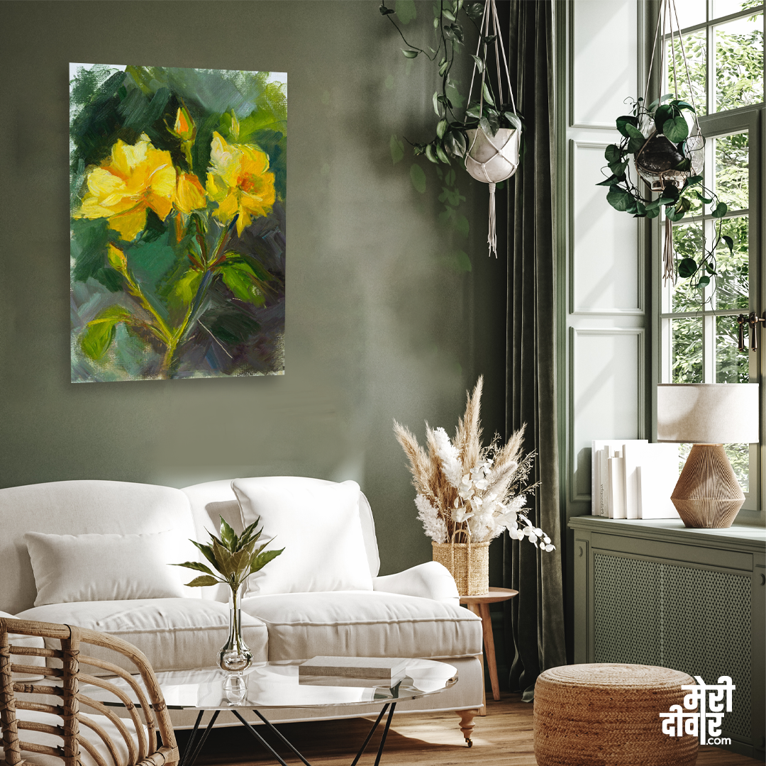Roses Oil Painting 2 : 3 Vertical Premium Wall Art Canvas by MeriDeewar