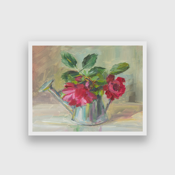 Roses Vase Fragrant Raspberry Roses With Oil Painting 3 : 2 Horizontal Premium Wall Art Canvas by MeriDeewar