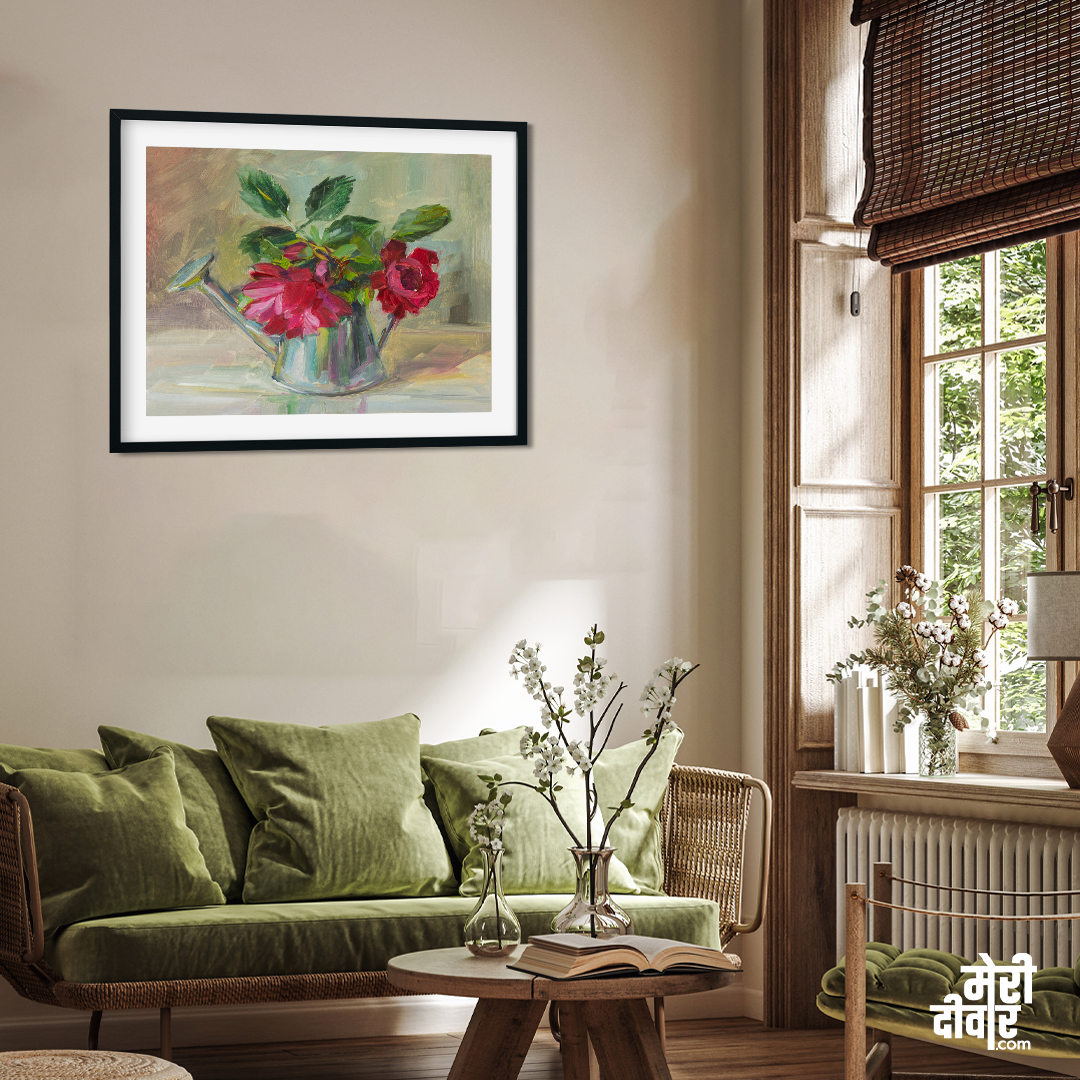Roses Vase Fragrant Raspberry Roses With Oil Painting 3 : 2 Horizontal Premium Wall Art Canvas by MeriDeewar