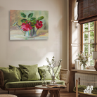 Roses Vase Fragrant Raspberry Roses With Oil Painting 3 : 2 Horizontal Premium Wall Art Canvas by MeriDeewar