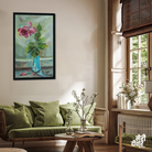 Roses Vase Painting One Rose Withered Blue Vase With Oil Paints Original Author painting 2 : 3 Vertical Premium Wall Art Canvas by MeriDeewar