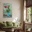 Roses Vase Painting One Rose Withered Blue Vase With Oil Paints Original Author painting 2 : 3 Vertical Premium Wall Art Canvas by MeriDeewar