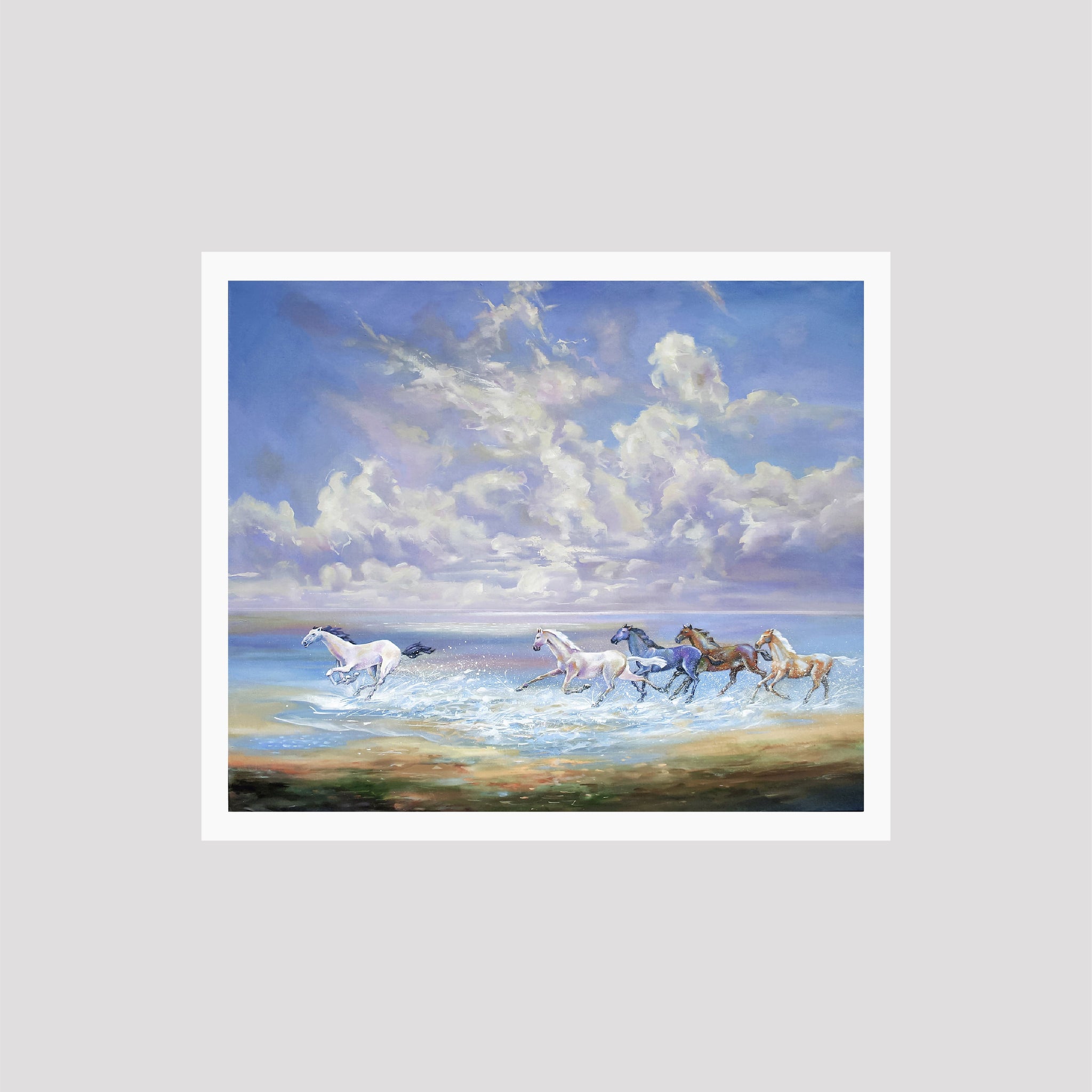 Running Horses Painting - Meri Deewar 6 : 5 Horizontal Premium Wall Art Canvas by MeriDeewar