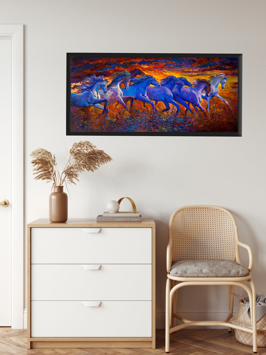 Running Seven Horses Vastu Painting - Meri Deewar 2 : 3 Horizontal Premium Wall Art Canvas by MeriDeewar