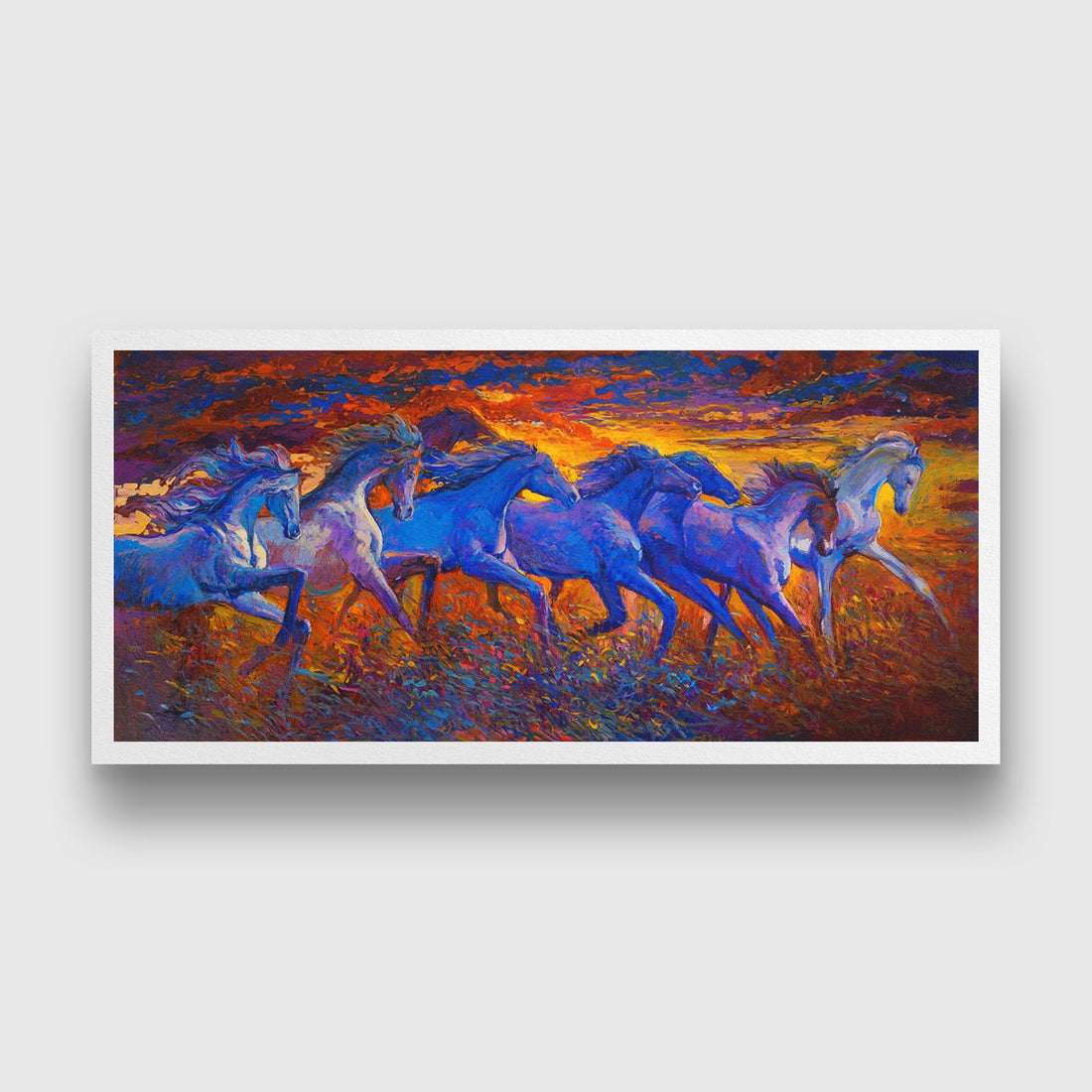 Running Seven Horses Vastu Painting - Meri Deewar 2 : 3 Horizontal Premium Wall Art Canvas by MeriDeewar
