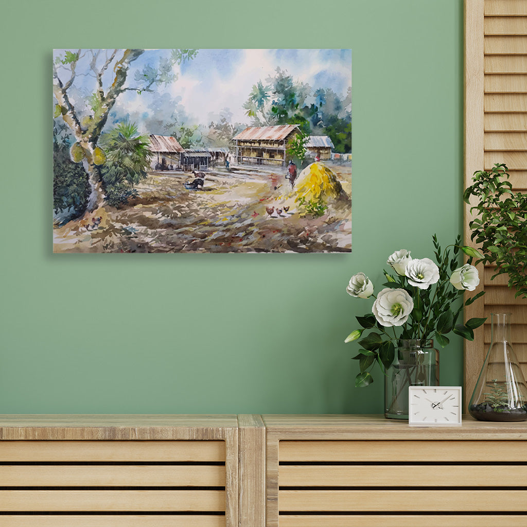 Rural Village Painting - Meri Deewar 3 : 2 Horizontal Premium Wall Art Canvas by MeriDeewar