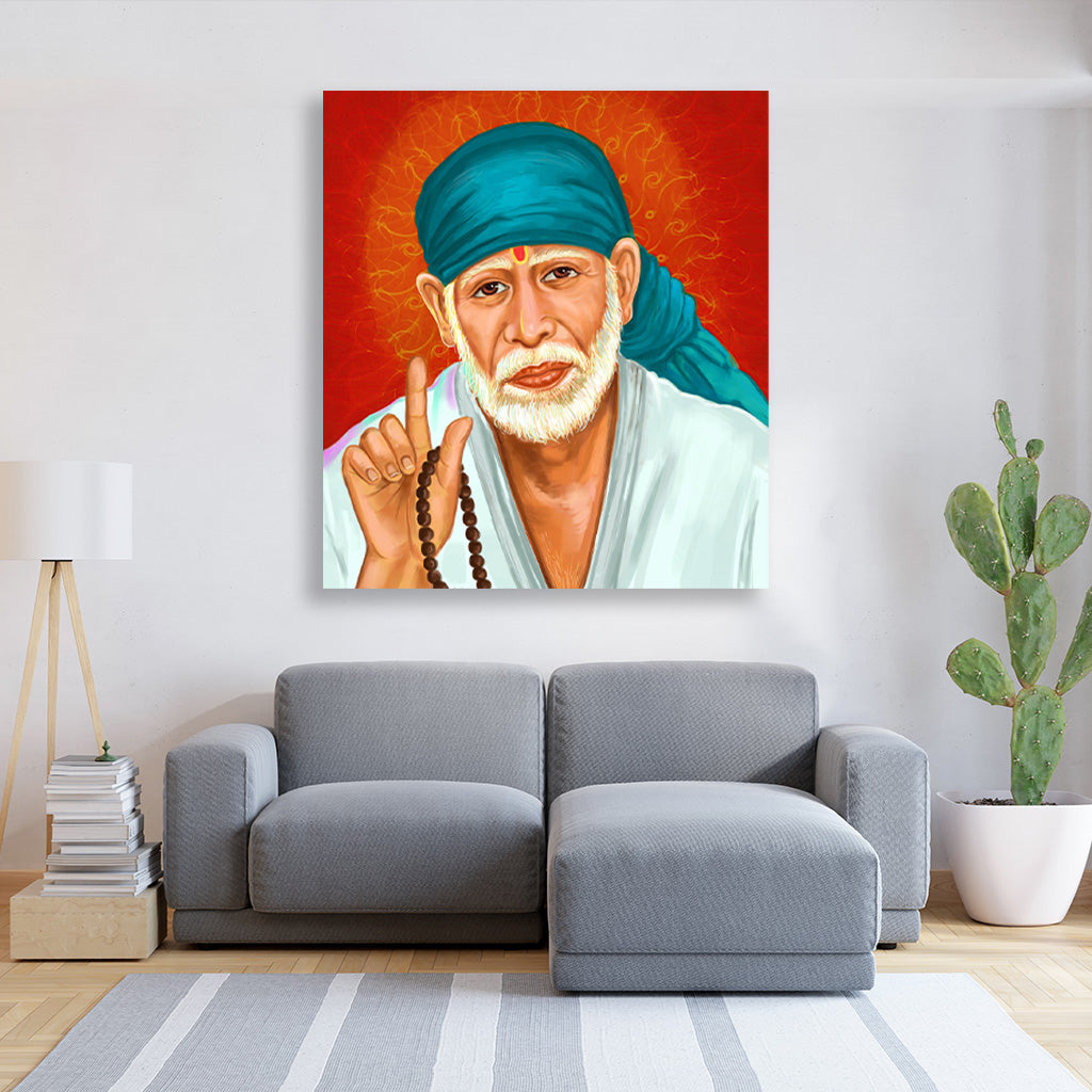 Sabka Malik Ek Sai Baba - Painting 1 : 1 Square Premium Wall Art Canvas by MeriDeewar