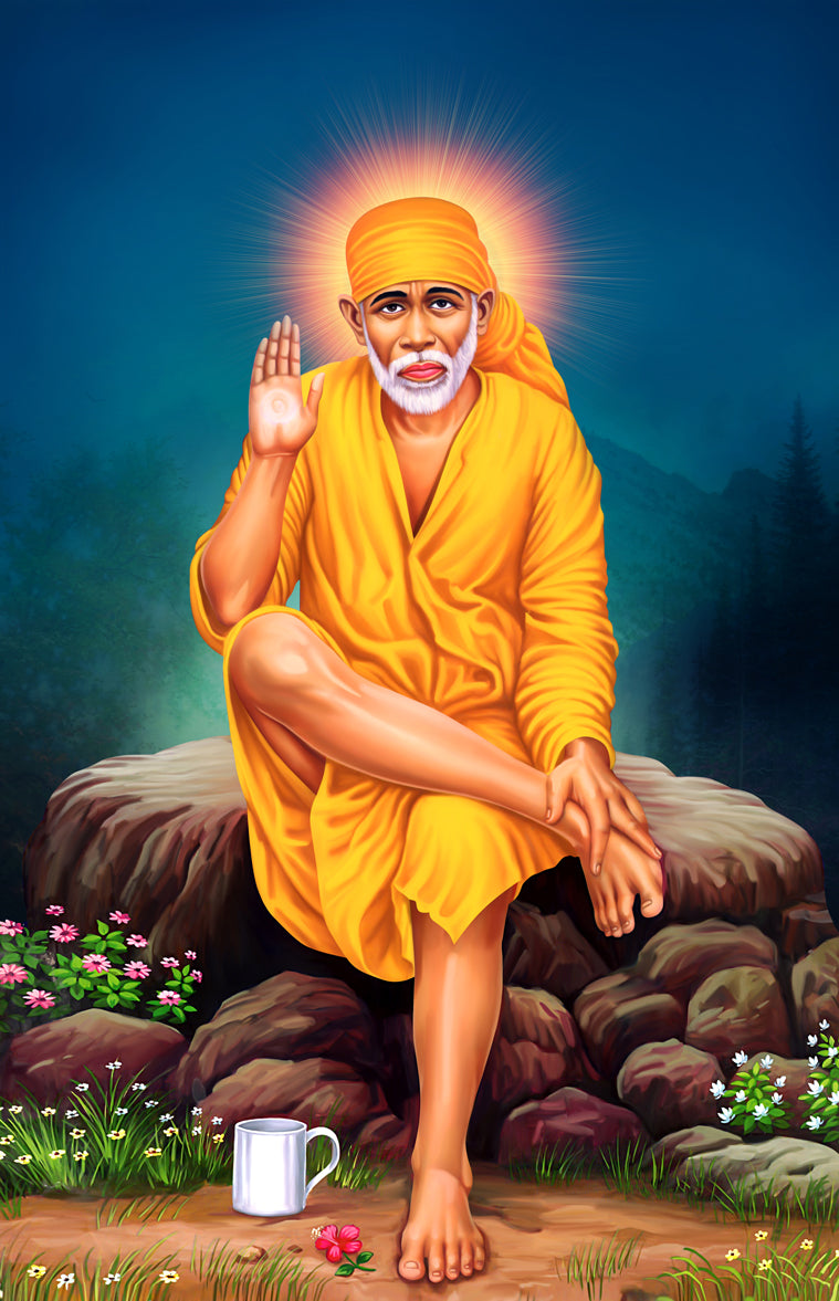 Sai Baba - Painting 2 : 3 Vertical Premium Wall Art Canvas by MeriDeewar