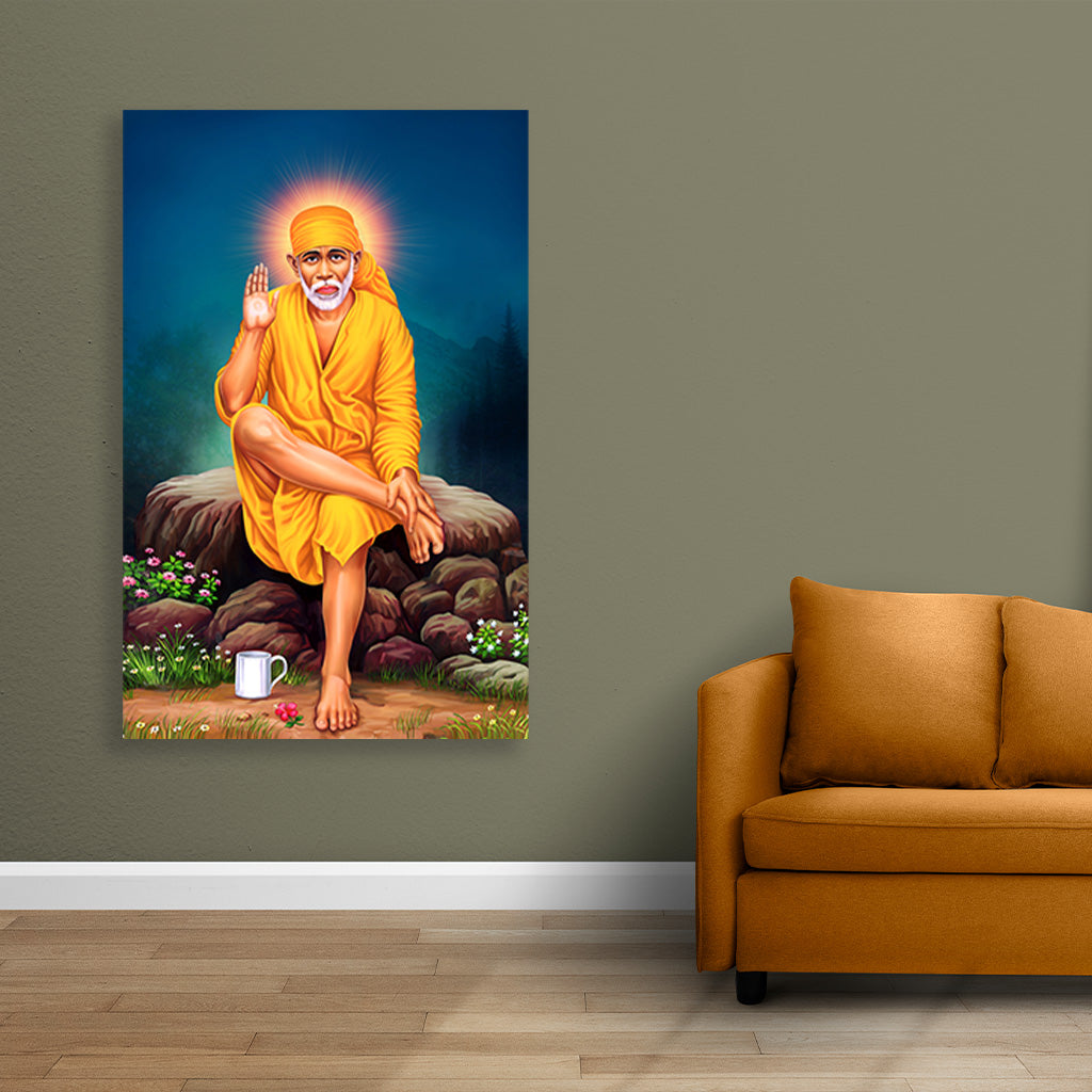 Sai Baba - Painting 2 : 3 Vertical Premium Wall Art Canvas by MeriDeewar