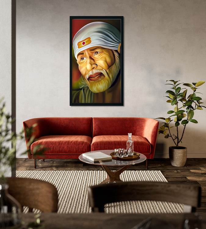 Sai Baba Portrait - Painting 1 : 2 Vertical Premium Wall Art Canvas by MeriDeewar