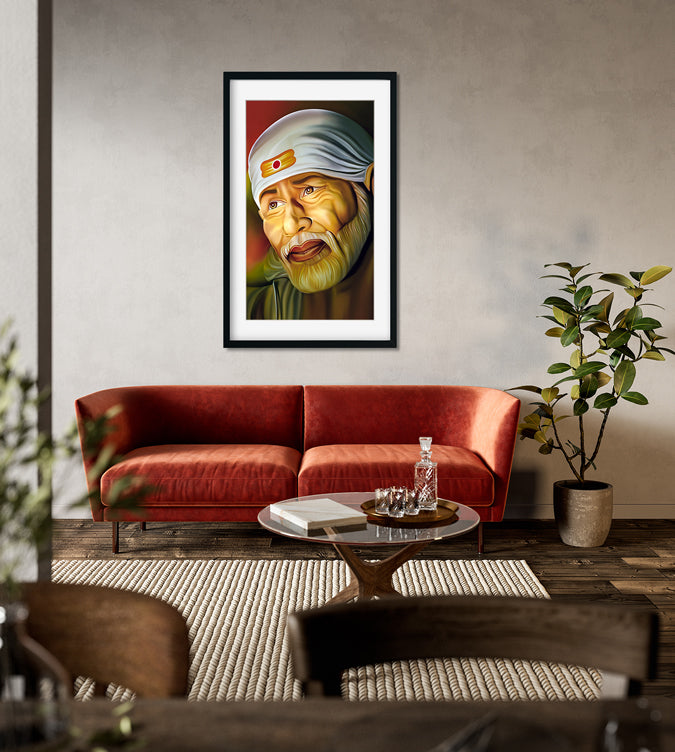 Sai Baba Portrait - Painting 1 : 2 Vertical Premium Wall Art Canvas by MeriDeewar