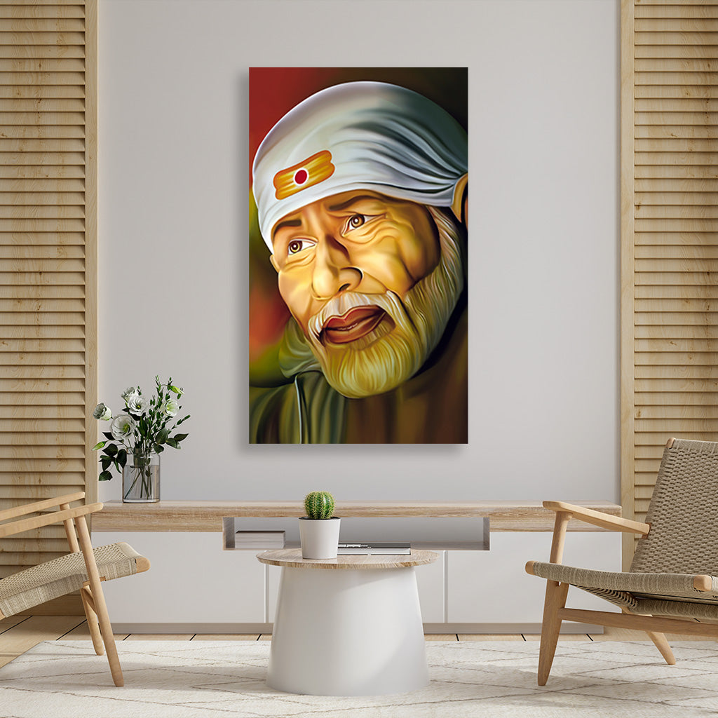 Sai Baba Portrait - Painting 1 : 2 Vertical Premium Wall Art Canvas by MeriDeewar