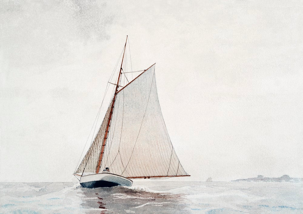 Sailing off Gloucester painting - Meri Deewar 3 : 2 Horizontal Premium Wall Art Canvas by MeriDeewar