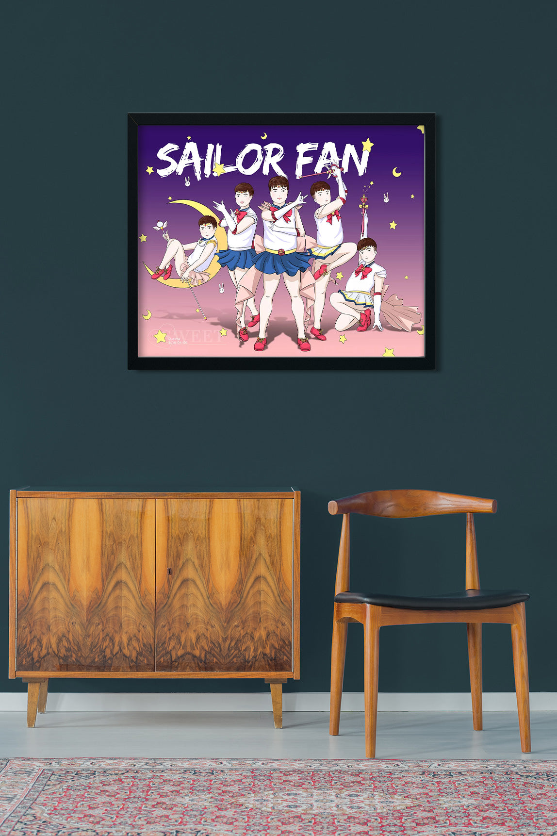 Sailor Fan Poster Painting 4 :5 Vertical Premium Wall Art Canvas by MeriDeewar