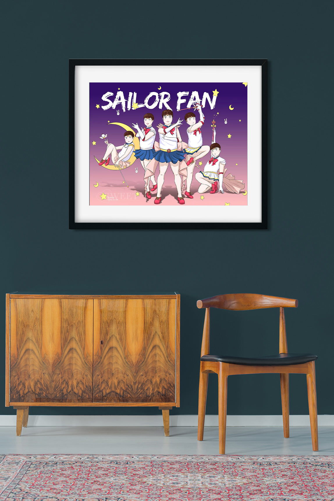 Sailor Fan Poster Painting 4 :5 Vertical Premium Wall Art Canvas by MeriDeewar