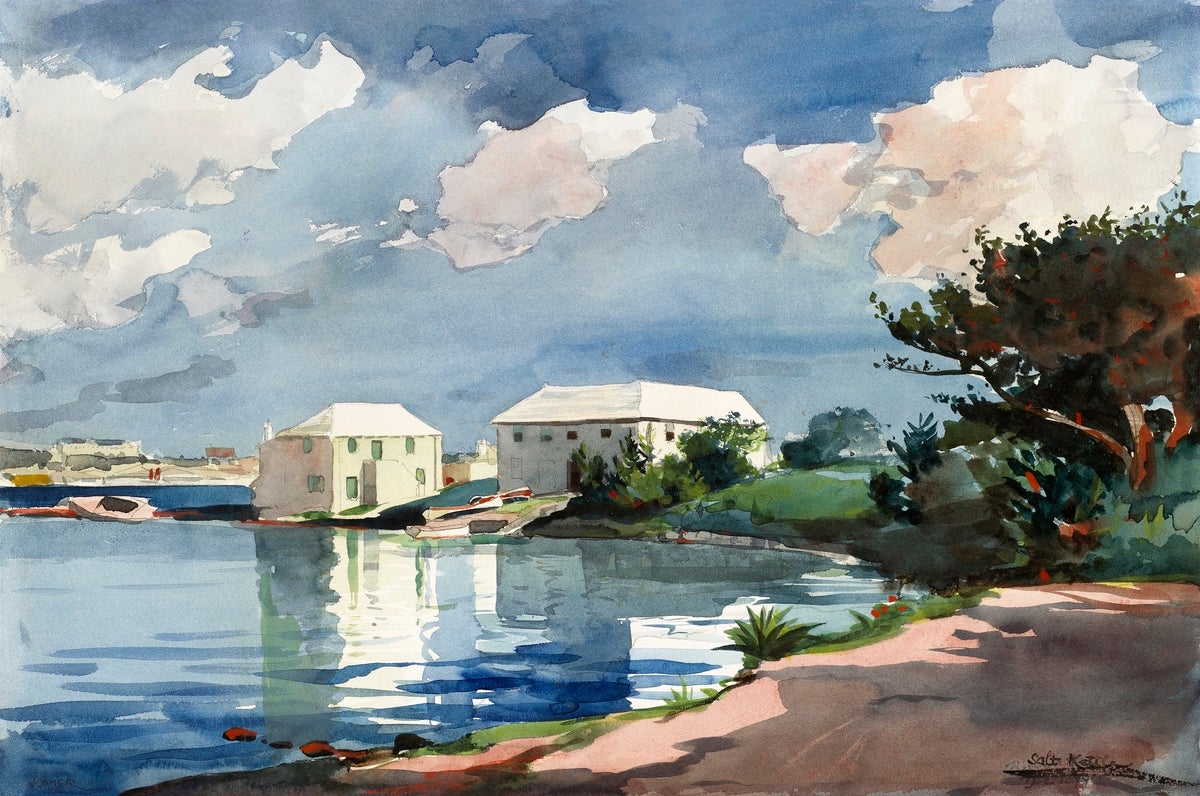 Salt Kettle, Bermuda painting - Meri Deewar 3 : 2 Horizontal Premium Wall Art Canvas by MeriDeewar