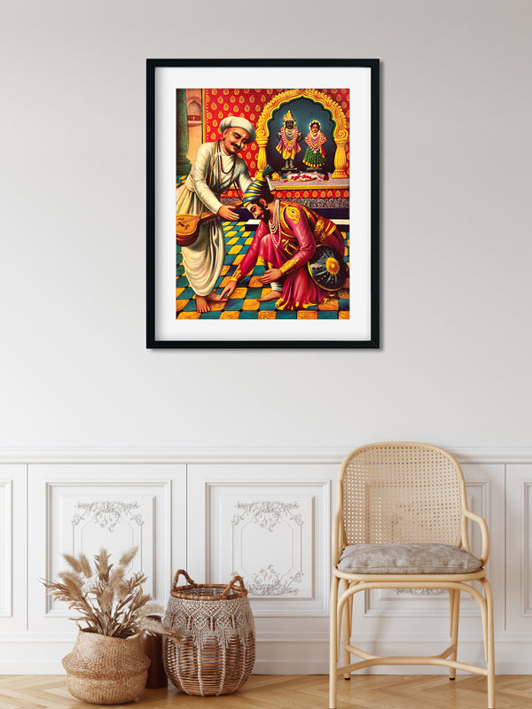 Santa Tukaram& Shivaji Maharaj - Painting 3 : 4 Vertical Premium Wall Art Canvas by MeriDeewar