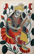 Sarasvati-sitting-on-lotuses-plying-her-vina.-Watercolour-drawing Painting - Meri Deewar 2 : 3 Vertical Premium Wall Art Canvas by MeriDeewar