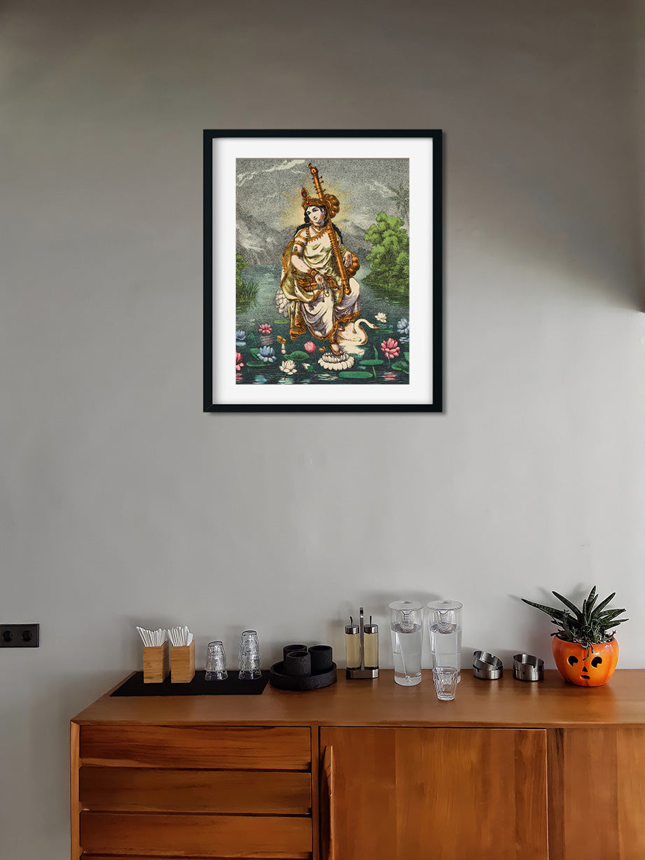 Saraswati Painting 4 :5 Vertical Premium Wall Art Canvas by MeriDeewar