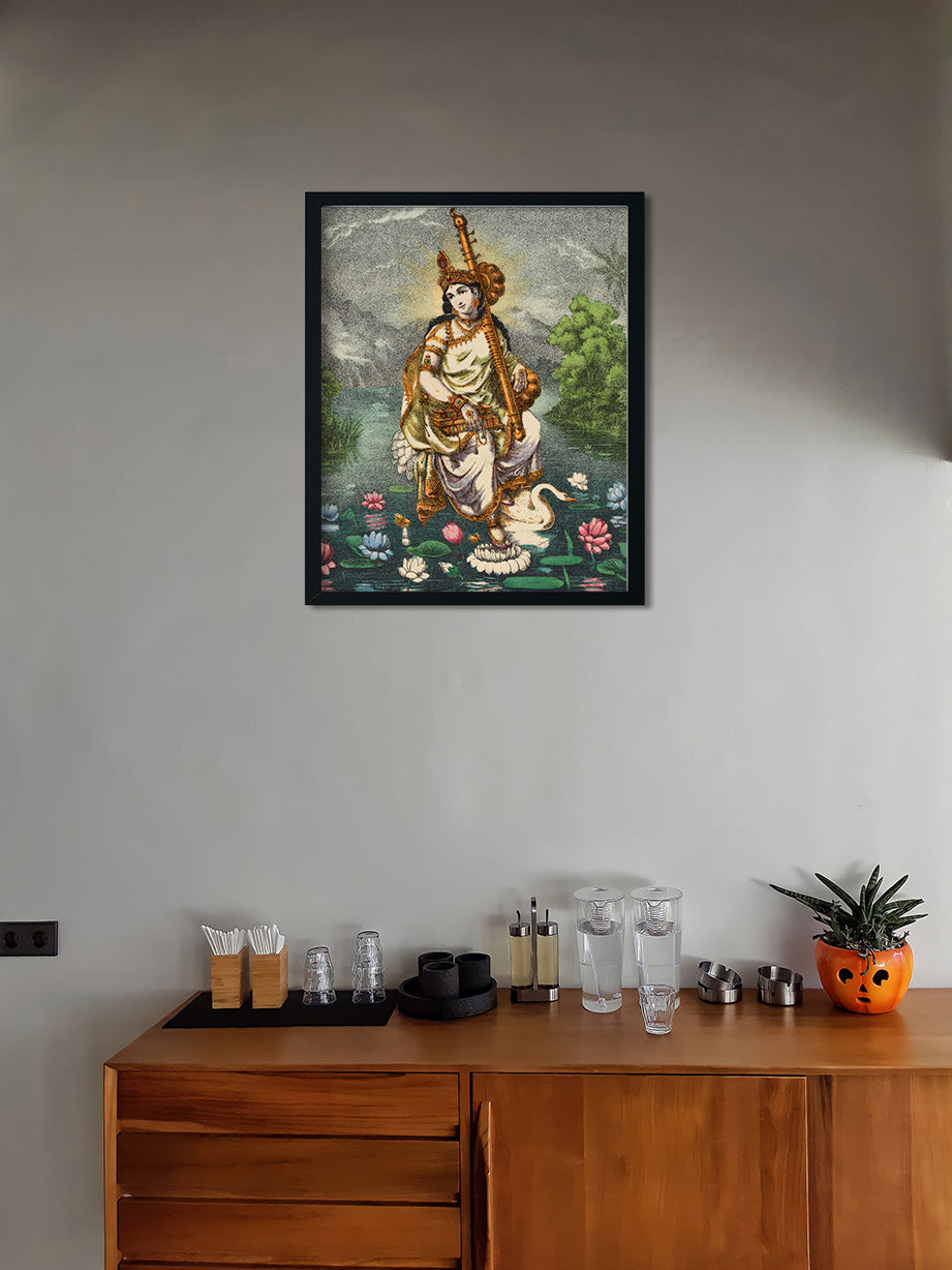 Saraswati Painting 4 :5 Vertical Premium Wall Art Canvas by MeriDeewar