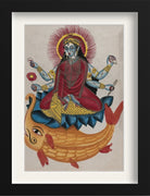 Saraswati-sitting-on-a-lotus-with-her-elephant-fish Painting - Meri Deewar 2 : 3 Vertical Premium Wall Art Canvas by MeriDeewar