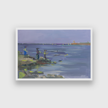 Sea Beach Fishermen Painting 3 : 2 Horizontal Premium Wall Art Canvas by MeriDeewar