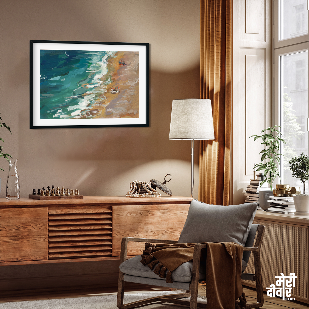 Sea Beach View From Gouache Painting 3 : 2 Horizontal Premium Wall Art Canvas by MeriDeewar