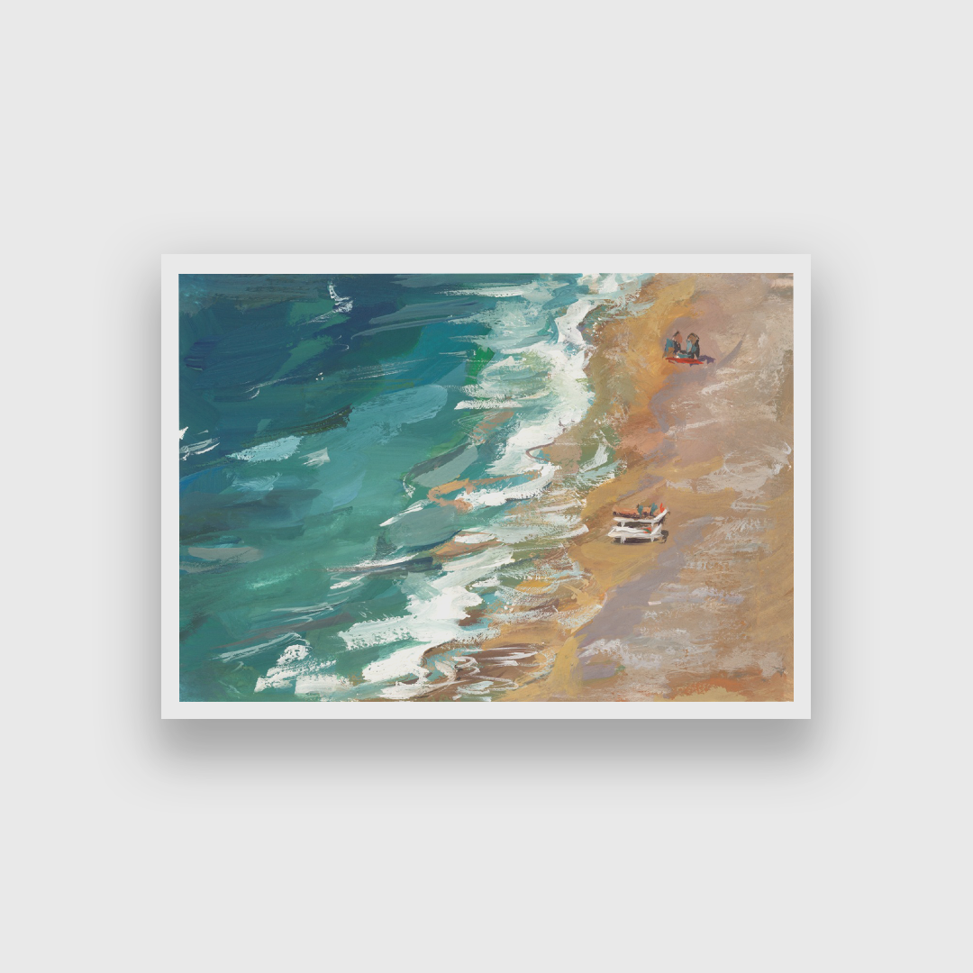 Sea Beach View From Gouache Painting 3 : 2 Horizontal Premium Wall Art Canvas by MeriDeewar