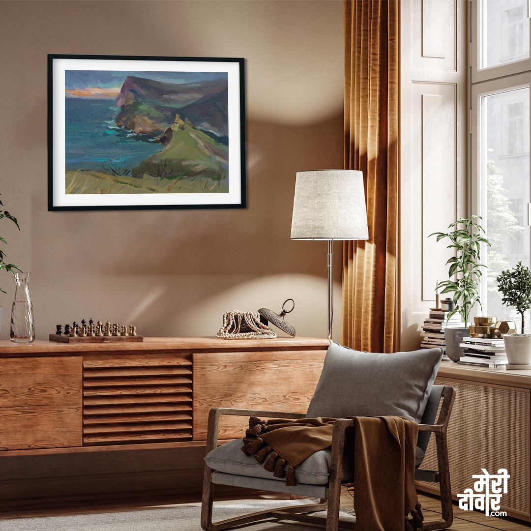 Sea Mountain Oil Painting 4 : 3 Horizontal Premium Wall Art Canvas by MeriDeewar