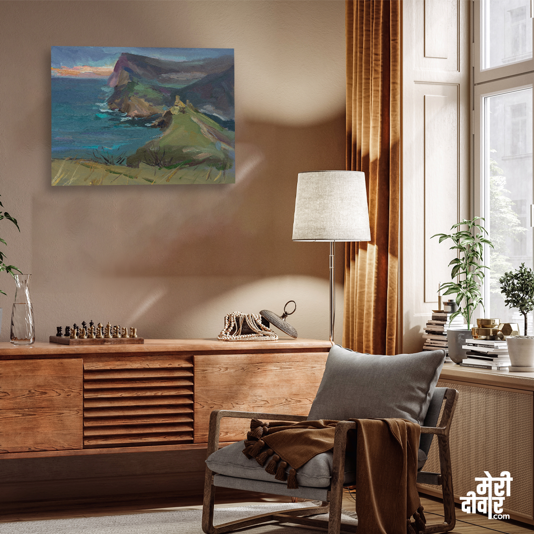 Sea Mountain Oil Painting 4 : 3 Horizontal Premium Wall Art Canvas by MeriDeewar