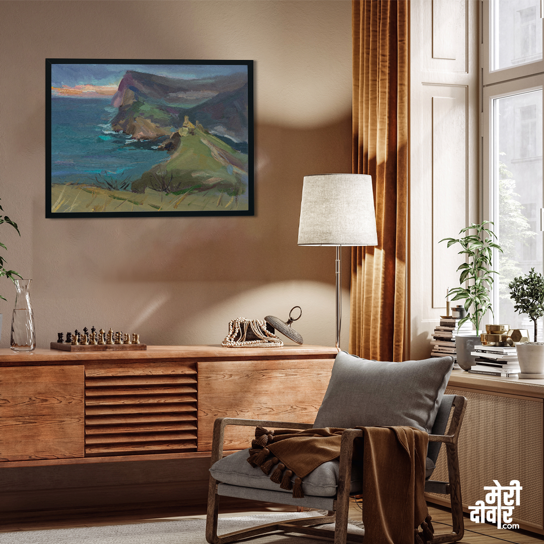 Sea Mountain Oil Painting 4 : 3 Horizontal Premium Wall Art Canvas by MeriDeewar