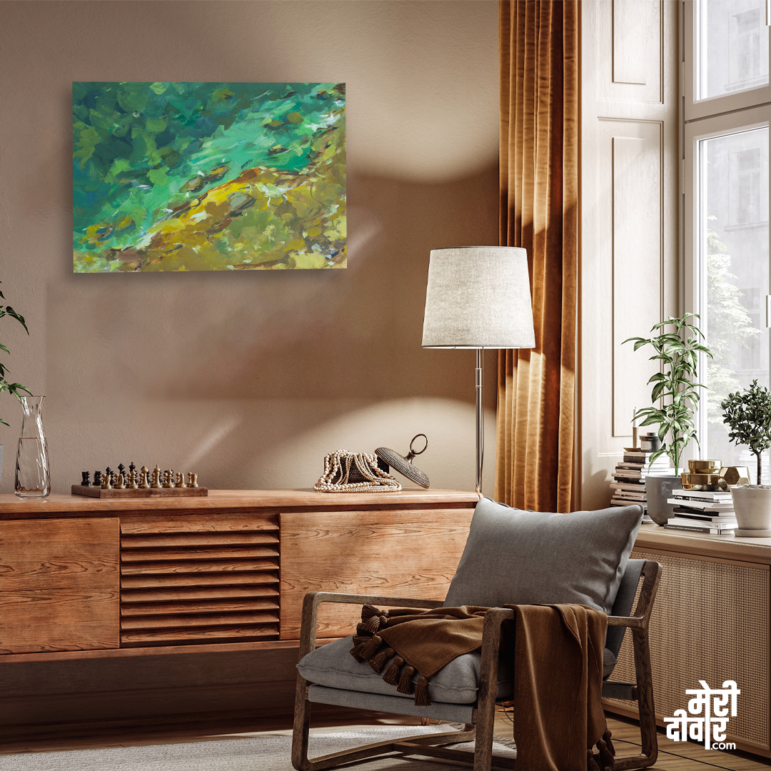 Sea Painting Beach View From Gouache Sea Stones Waves Painting 3 : 2 Horizontal Premium Wall Art Canvas by MeriDeewar