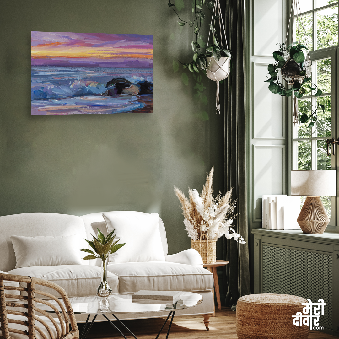 Sea Purple Waves Painting 3 : 2 Horizontal Premium Wall Art Canvas by MeriDeewar