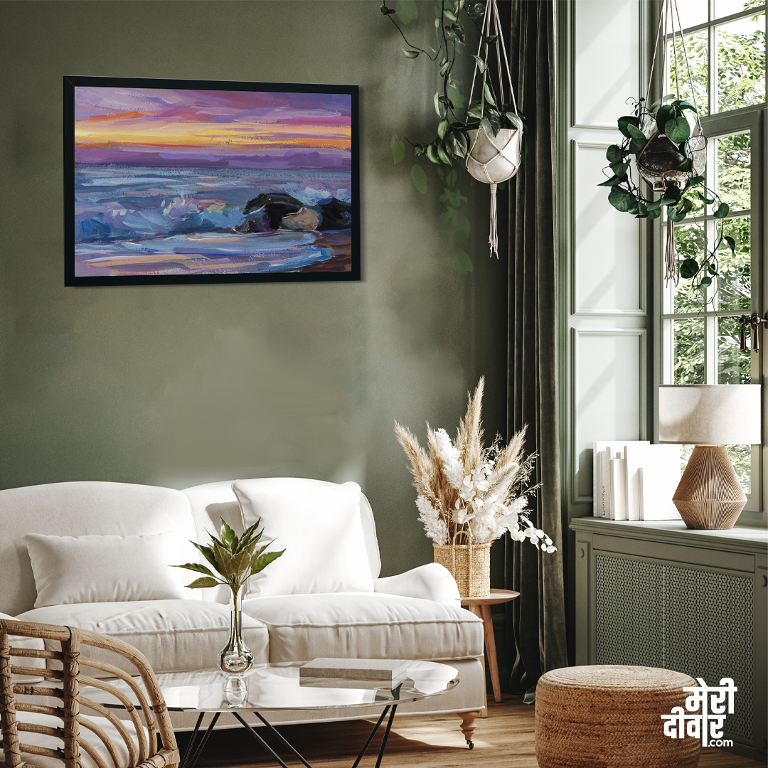 Sea Purple Waves Painting 3 : 2 Horizontal Premium Wall Art Canvas by MeriDeewar