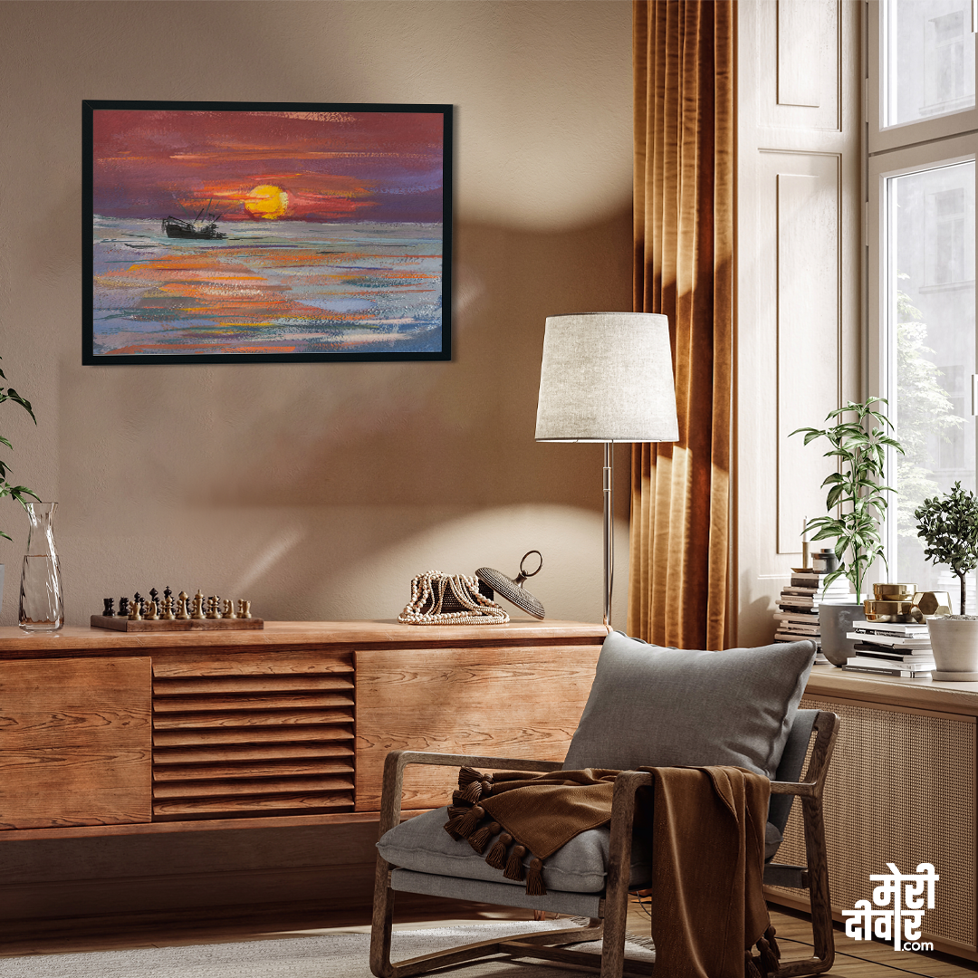 Sea Ship Gouache Waves Painting 3 : 2 Horizontal Premium Wall Art Canvas by MeriDeewar