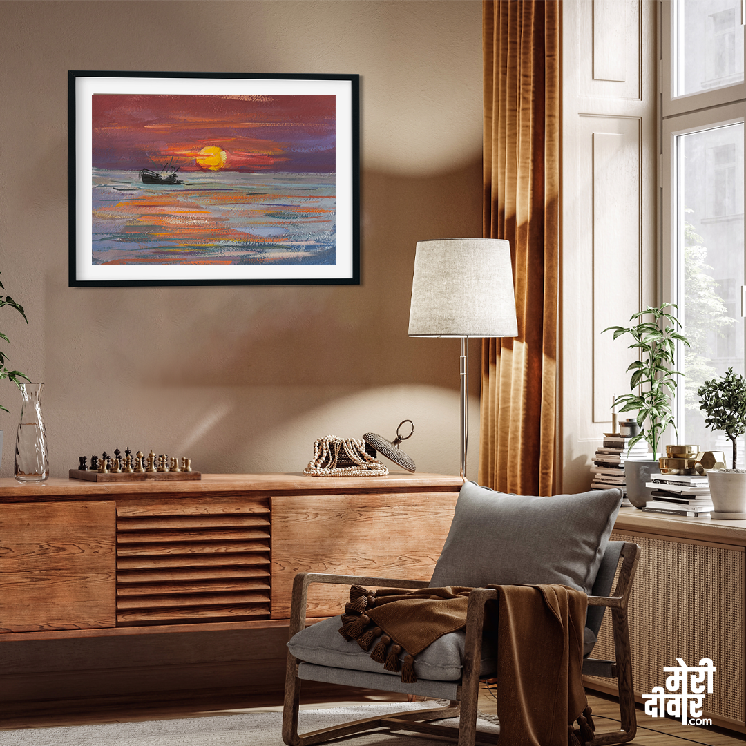 Sea Ship Gouache Waves Painting 3 : 2 Horizontal Premium Wall Art Canvas by MeriDeewar