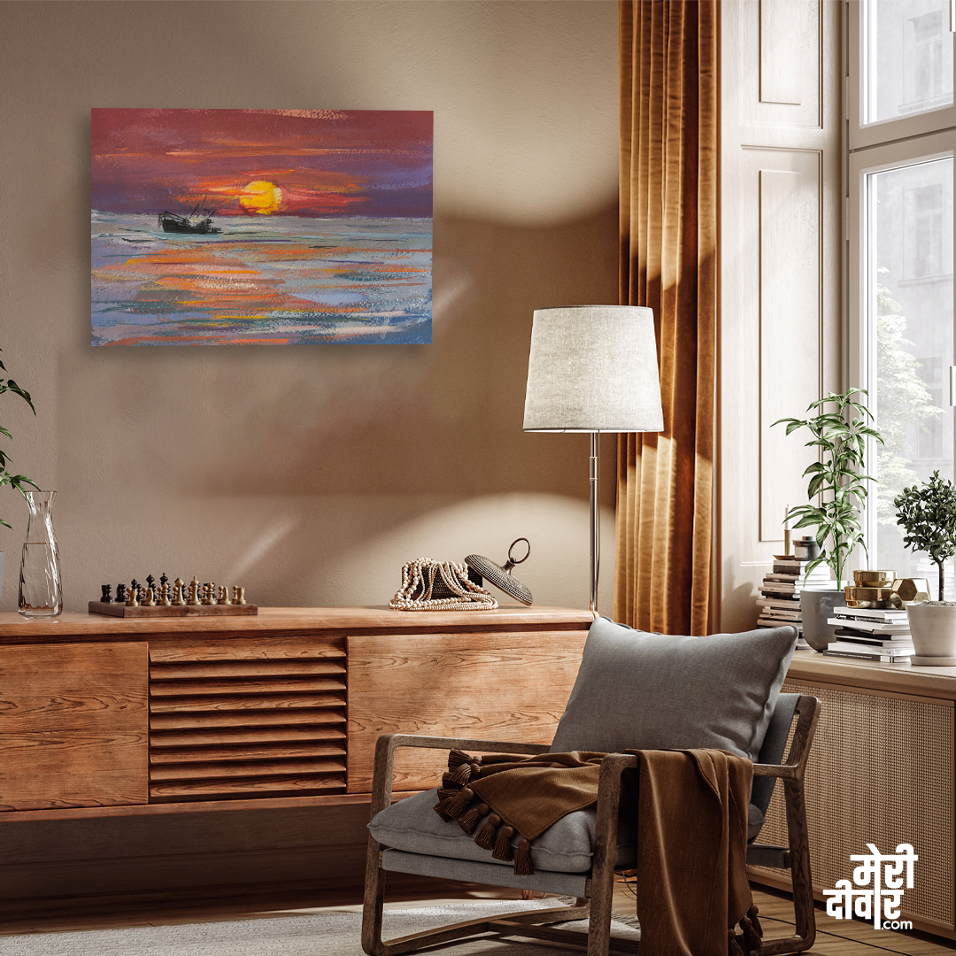 Sea Ship Gouache Waves Painting 3 : 2 Horizontal Premium Wall Art Canvas by MeriDeewar