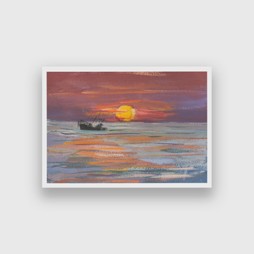 Sea Ship Gouache Waves Painting 3 : 2 Horizontal Premium Wall Art Canvas by MeriDeewar