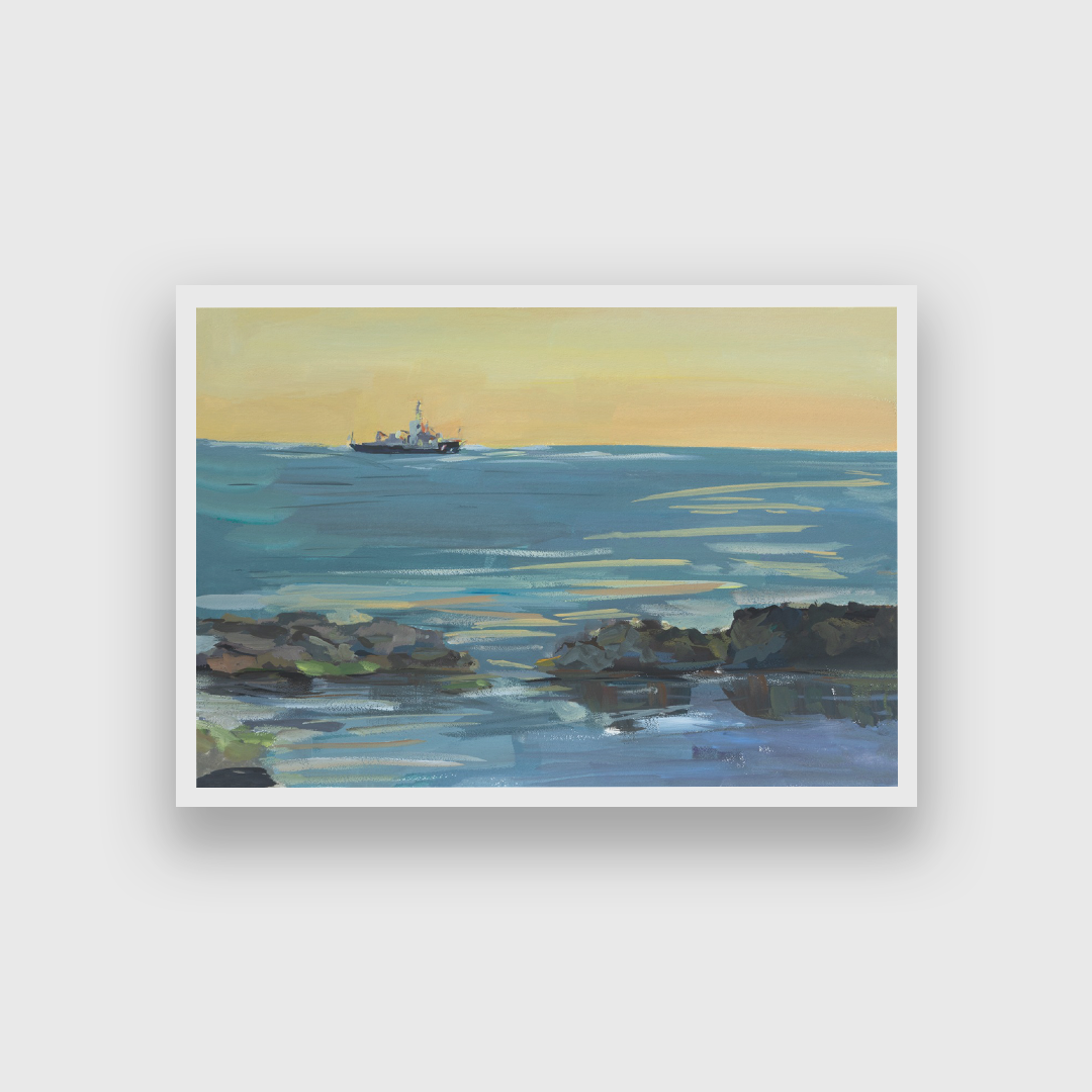 Sea Ship Waves Gouache Painting 3 : 2 Horizontal Premium Wall Art Canvas by MeriDeewar