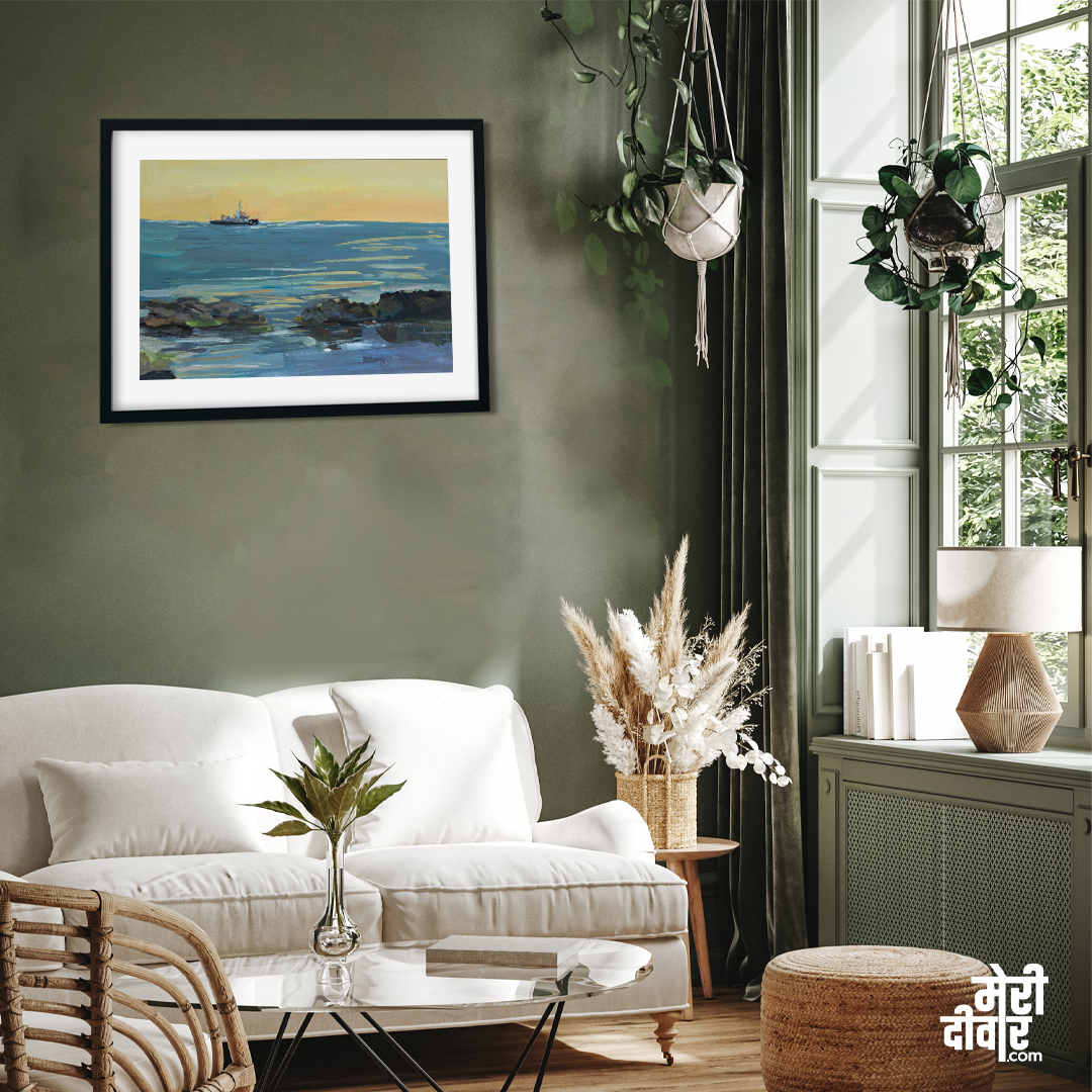 Sea Ship Waves Gouache Painting 3 : 2 Horizontal Premium Wall Art Canvas by MeriDeewar