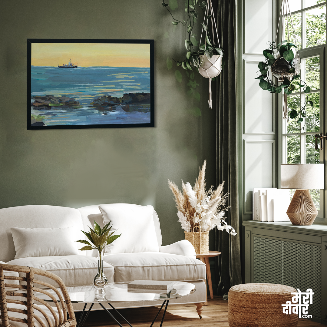 Sea Ship Waves Gouache Painting 3 : 2 Horizontal Premium Wall Art Canvas by MeriDeewar
