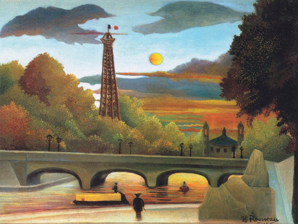 Seine and Eiffel-tower in the sunset 4 : 3 Horizontal Premium Wall Art Canvas by MeriDeewar