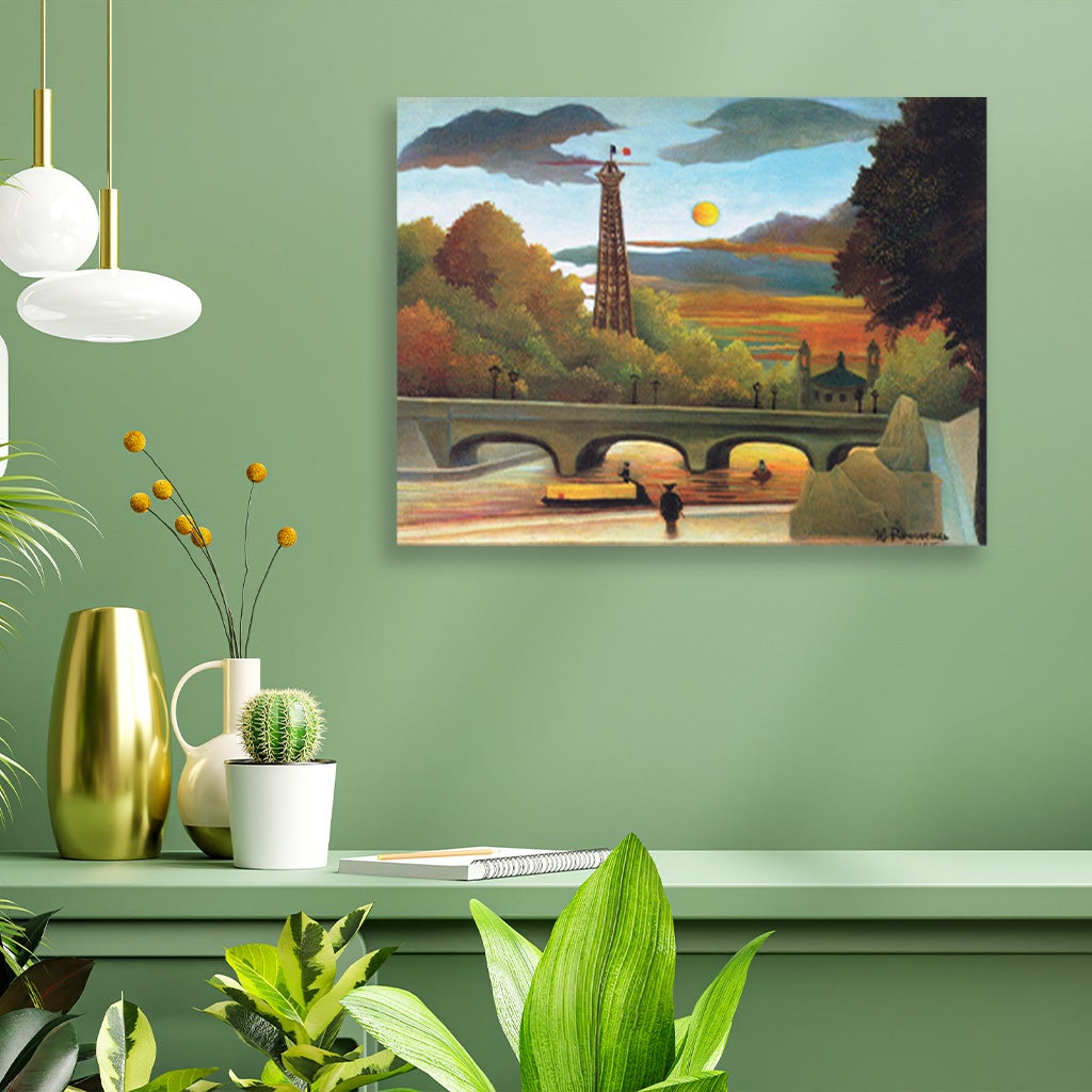 Seine and Eiffel-tower in the sunset 4 : 3 Horizontal Premium Wall Art Canvas by MeriDeewar