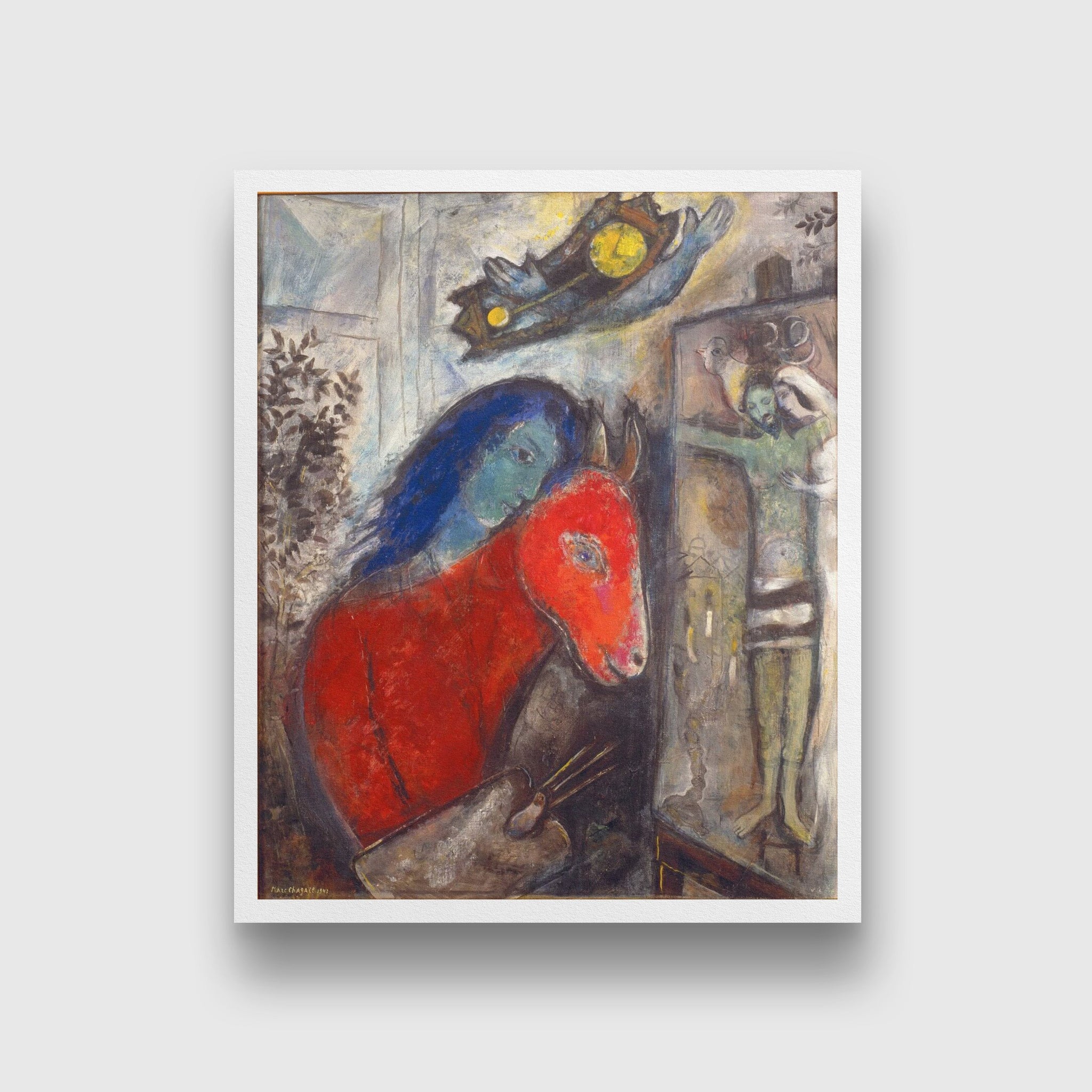 Self Portrait with a Clock In front of Crucifixion Painting - Meri Deewar 5 : 6 Vertical Premium Wall Art Canvas by MeriDeewar