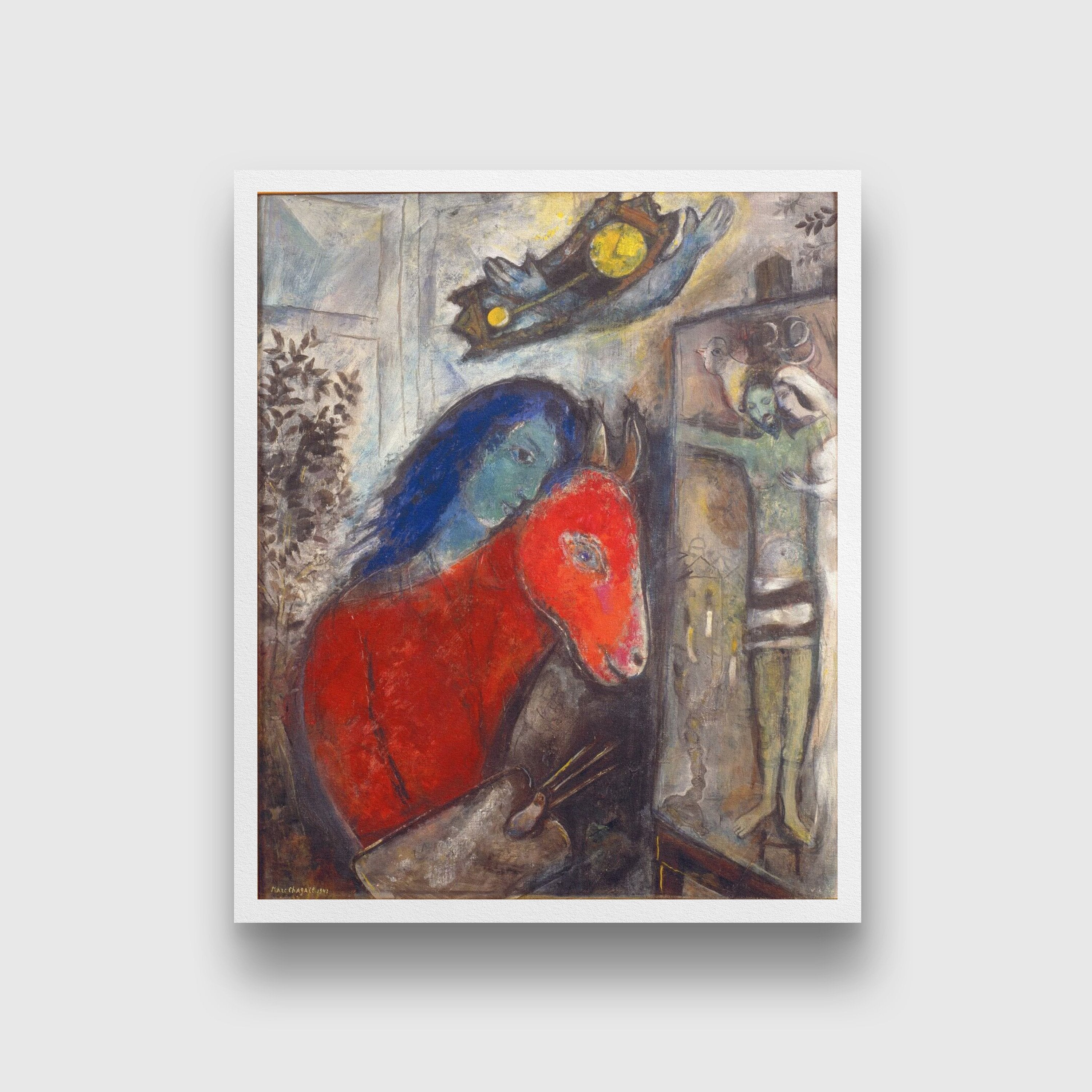 Self Portrait with a Clock In front of Crucifixion Painting - Meri Deewar 5 : 6 Vertical Premium Wall Art Canvas by MeriDeewar