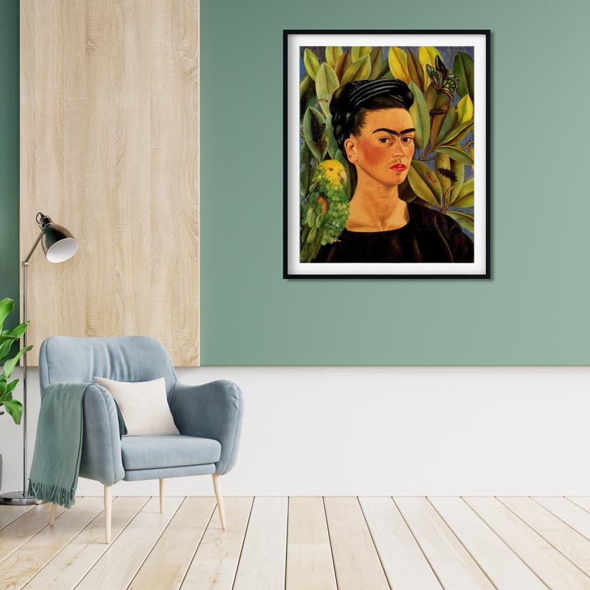 Self Portrait with Bonito Painting - Meri Deewar 3 : 4 Vertical Premium Wall Art Canvas by MeriDeewar