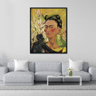 Self portrait with Monkey and Parrot Painting - Meri Deewar 4 :5 Vertical Premium Wall Art Canvas by MeriDeewar